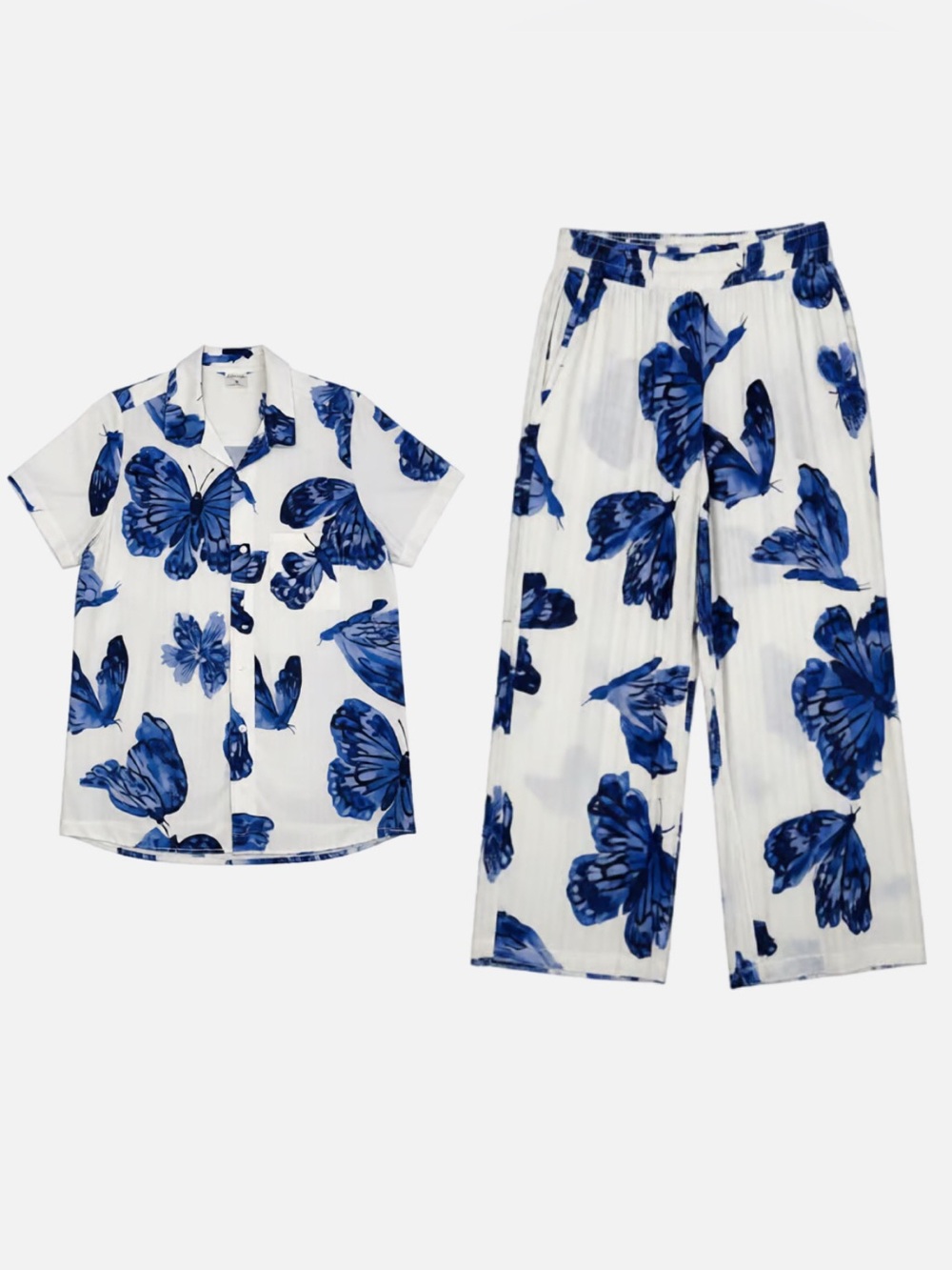 Soma Lounge Set White and Blue Butterfly Print